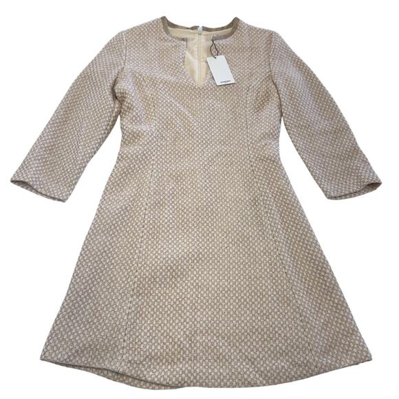 Mango Suit Dress Womens Small US 4 Beige Pink Tweed A-Line 3/4 Sleeve Lined - Picture 1 of 8